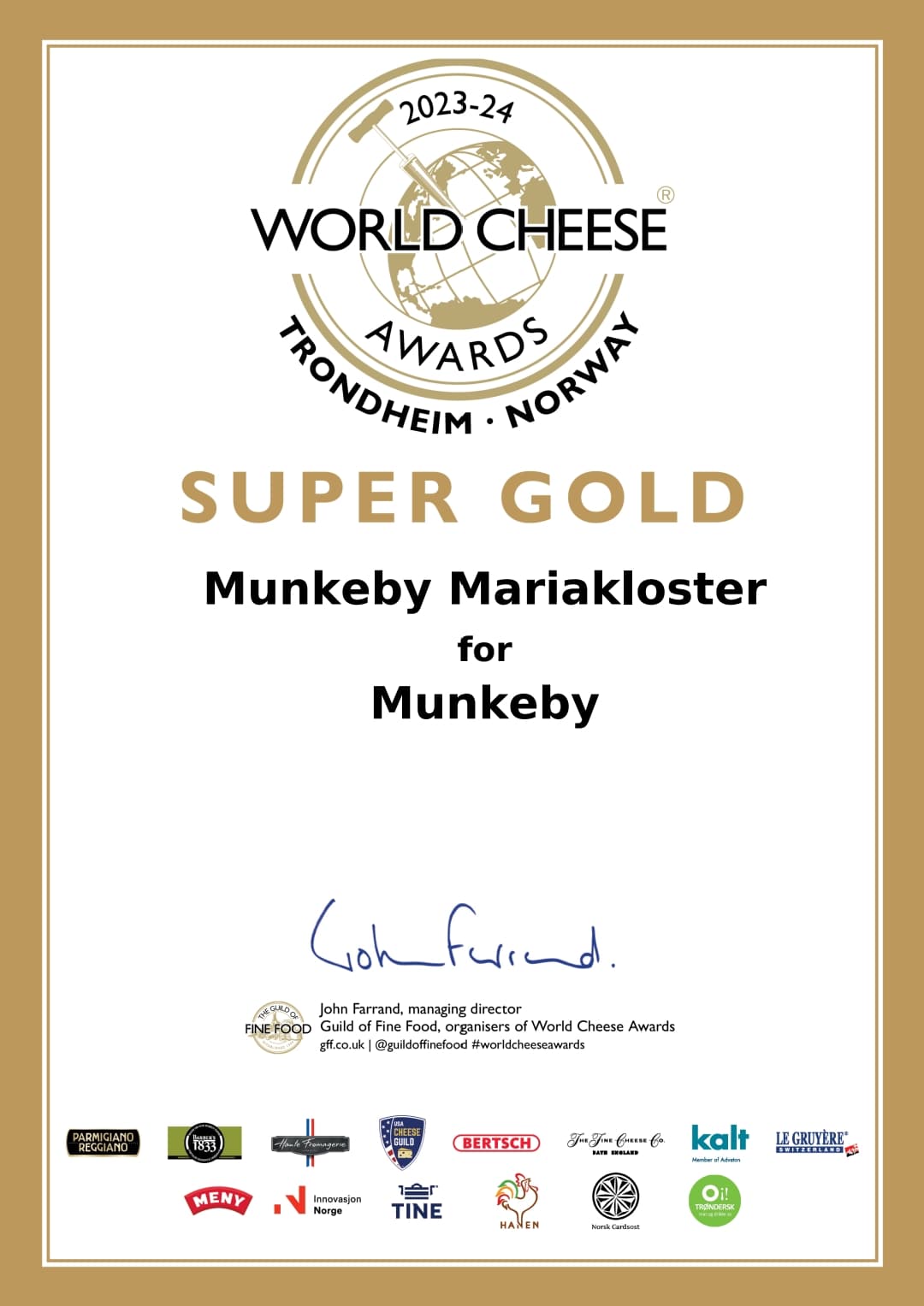 2024 SUPER GOLD Certificate